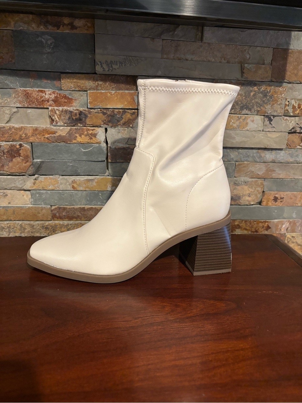 Anne Klein Cream Leather Ankle Boots